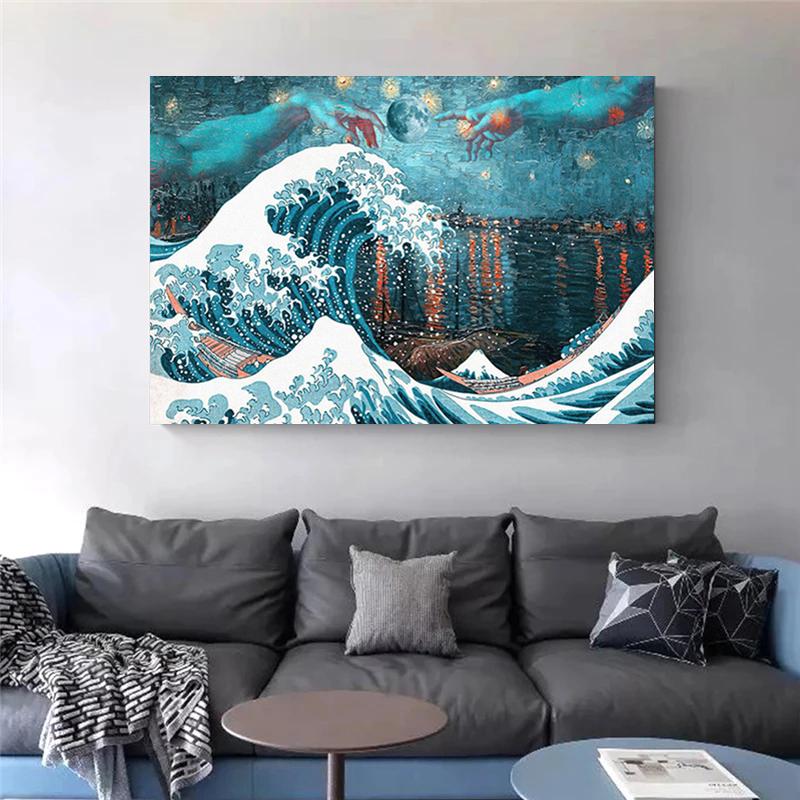 Japan Style Great Wave Kanagawa Surfing Canvas Painting Poster Classical Pictures Prints Katsushika Hokusai Painter Home Decor