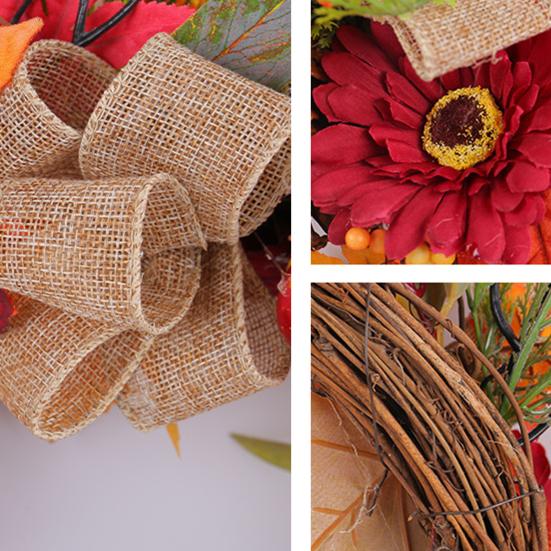 Искусственный осенний венок 18 дюймов Осенний венок на входную дверь с подсолнухом, тыквой, ягодами, сосновыми шишками для улицы, помещения, стены, окна, на День благодарения, урожая