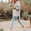 Женская повседневная клетчатая куртка с длинным рукавом и лацканами, осенняя утолщенная фланелевая рубашка с пуговицами, свободное теплое шерстяное пальто с двумя карманами