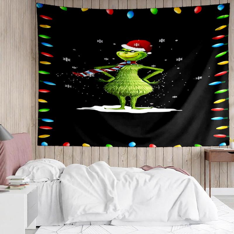 1PC Grin-ch Christmas Spirit Quick-Dry Tapestry, Unique Design Tapestry, Suitable for Bedroom,Livingroom, Playroom,Heartwarming Holiday Gifts