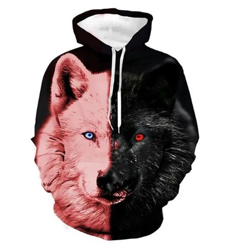 Весенне-осенний сезон, новый уличный тренд, 3D цифровой принт головы волка, мужской повседневный свитер с капюшоном и длинными рукавами