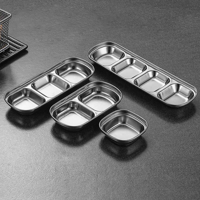 Блюдо для соуса из нержавеющей стали, многосекционная тарелка для приправ, золотистого цвета, утолщенная, тарелка для макания для корейского барбекю, блюдо для пикника на открытом воздухе, кемпинговая посуда