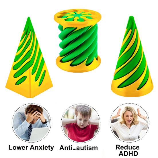 3 шт./набор 3D-печатных спиральных конусов, невозможных пирамид, проходных скульптур, спиральных цилиндров, фигурок, снятия стресса, тревожности, обучающих игрушек-пирамид