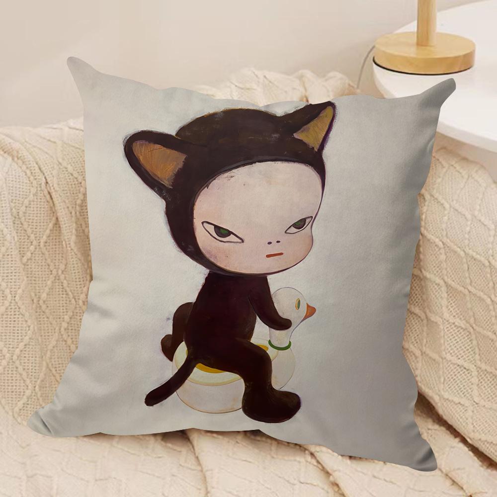 Yoshitomo NNara Movie Cushion Cover Silky Short Plush Invisible Zipper Dustproof Sofa Pillow Case for Home Decor