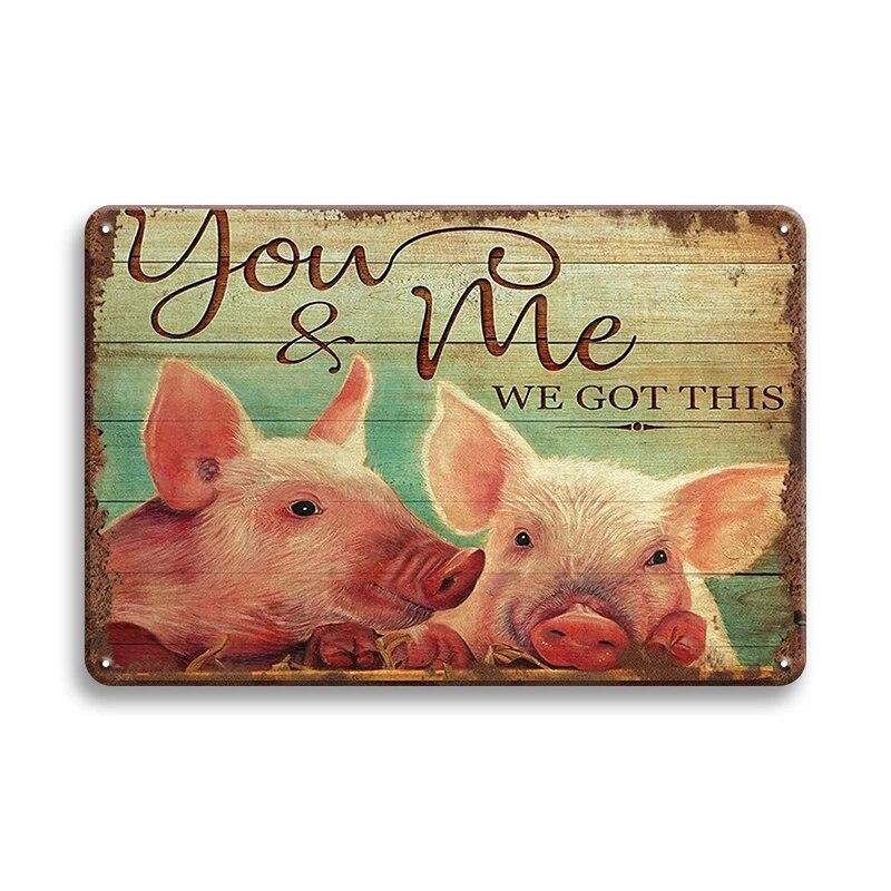 Retro Funny Tin Sign Beware Guard Dalmatian On Duty Cute Pigs Novelty Metal Sign Bathroom Decor Wall Art Posters Wall Decor Gift