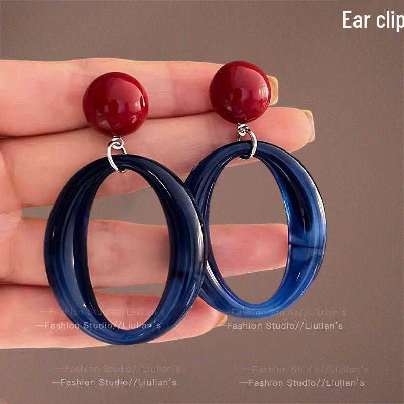 Серьги-клипсы в стиле 80-х в гонконгском стиле красного и синего цвета для непроколотых ушей – Высококлассные французские роскошные серьги-кольца