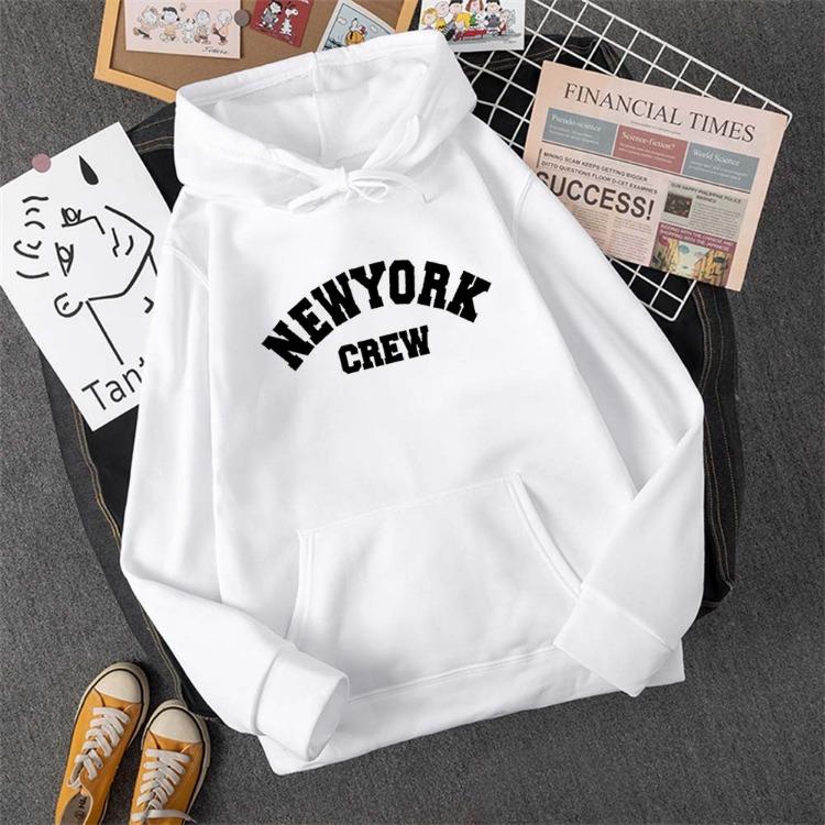 Hirsionsan New York Letter Print Hooded Sweatshirt for Women Autumn Long Sleeve Casual Pullover Y2k Anime Tops Basic