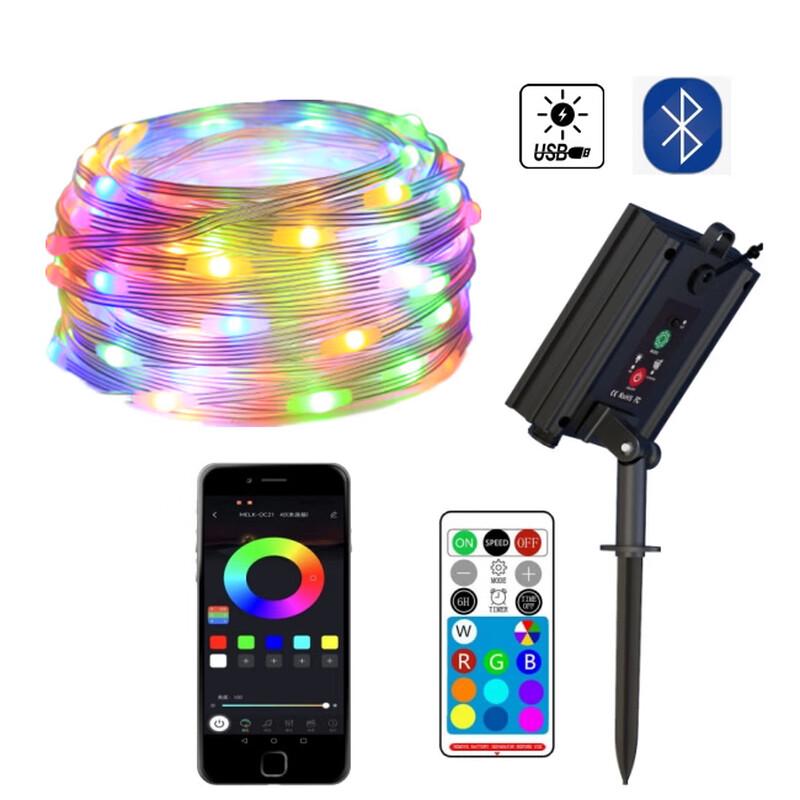 Солнечные Bluetooth RGB гирлянды на медной проволоке