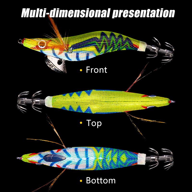 1PCS Boxed 10.5cm/12g Luminous Squid Jig Fishing Wood Shrimp Lure Squid Cuttlefish Jigs Lures Spinnerbait Fishing Baits