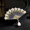 New Chinese Style Classical And Elegant Fan Women's Brooch Light Luxury Freshwater Imitation Pearl Brooch