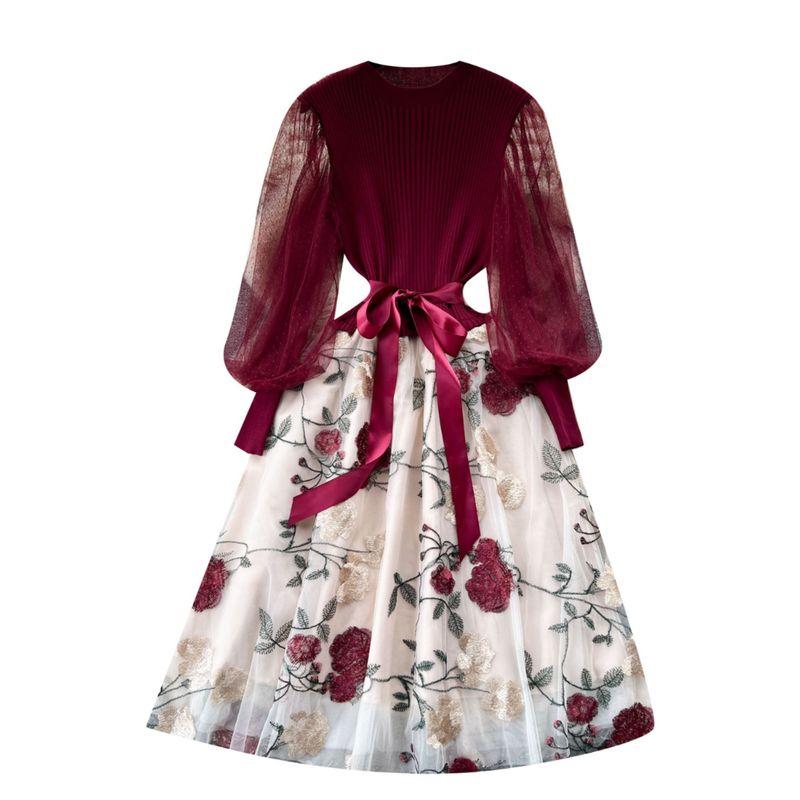 Доступная роскошь Социальный стиль Сетчатое платье-фея с утяжкой Вышивка