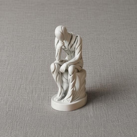 Орнамент "Мыслитель", 3D-печатная матово-белая скульптура, Скульптура для гостиной, Декор для рабочего стола, книжной полки
