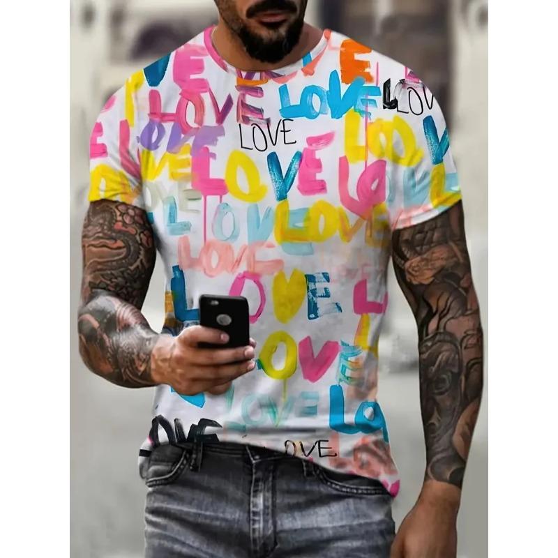 Летний топ с круглым вырезом и 3D-принтом в виде сердец, модная повседневная мужская футболка с коротким рукавом