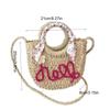 Moon Shaped Beach Straw Bag Flower Knitted Shoulder Bag Handmade Woven Underarm Bag  Shopping