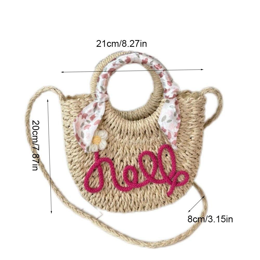 Moon Shaped Beach Straw Bag Flower Knitted Shoulder Bag Handmade Woven Underarm Bag Shopping