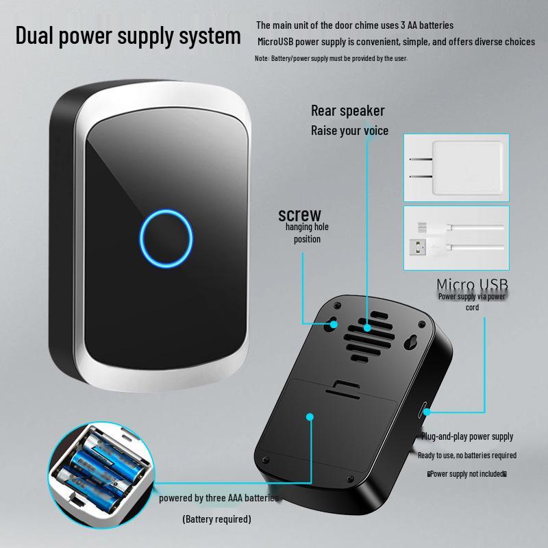 Battery-Powered Wireless Doorbell with One Transmitter and Two Waterproof Receivers for Home Use