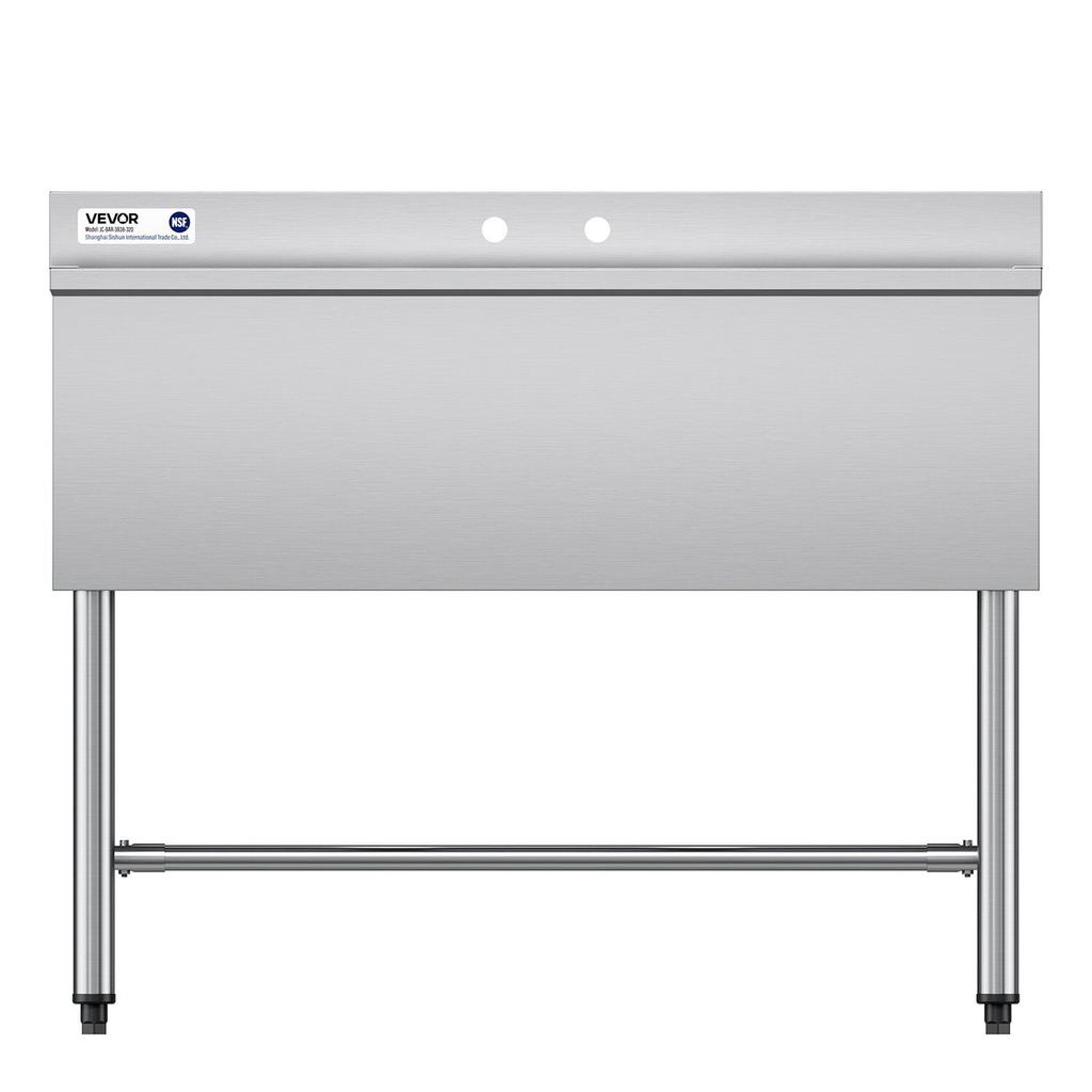3 Compartment Sink, 18-Gauge 304 Stainless Steel, 254x356x254 mm Bowl Size, 3 Bay Commercial Under Bar Sink with Backsplash and Efficient Drainage for
