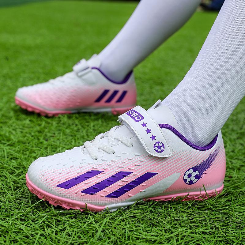 Детские футбольные бутсы для мальчиков и девочек, низкие, кожаная поверхность, шиповки, кроссовки для игры на искусственной траве, тренировочные кроссовки