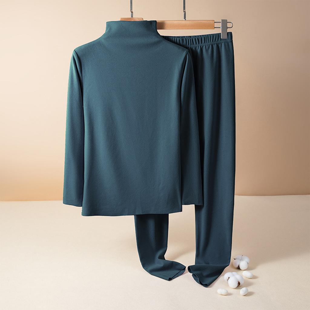 Ladies' Casual And Comfortable Long Sleeved Solid Color With Thick Velvet Sleepwear And Warm Pants Plus Size Set