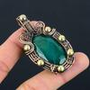 Lab-Created Emerald Gemstone Pure Copper Wire Wrapped Handmade Pendant Jewelry