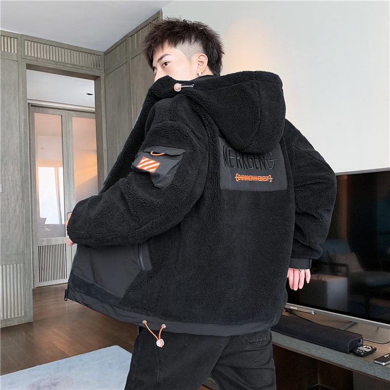 Зима, Мужской, Мех, Флис, Мода, Пальто, Пальто, Мужчины, Отворот, Тепло, Пух, Молния, С капюшоном, Куртка, Верхняя одежда, Большие размеры