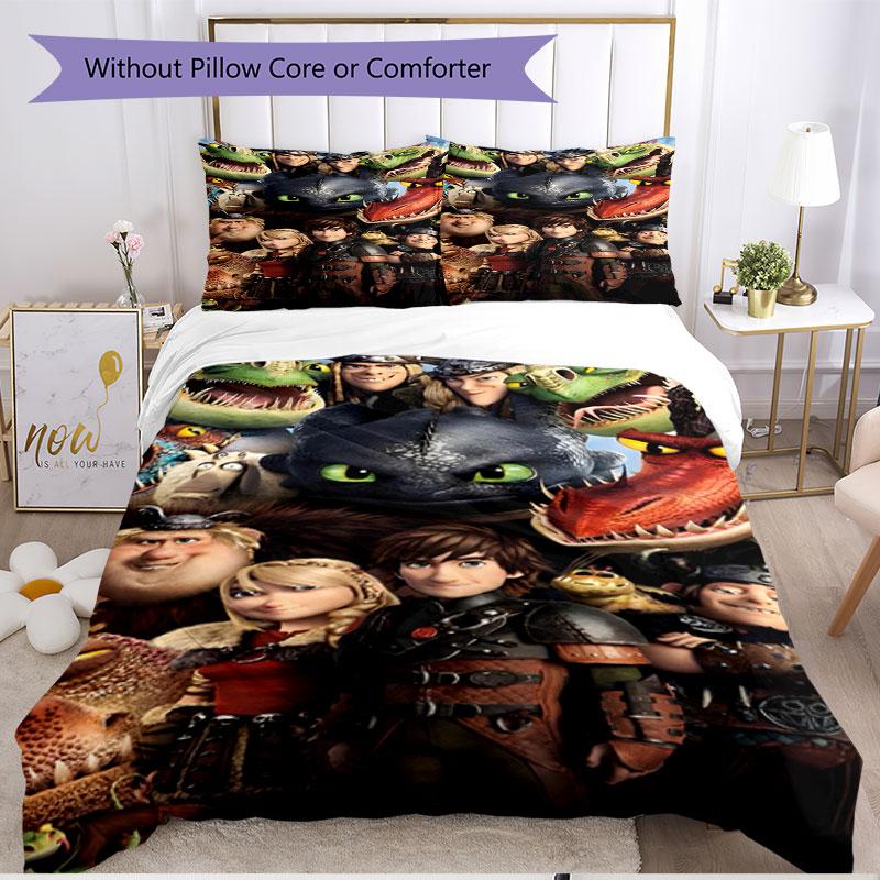 3pcs Duvet Cover Set (1*Duvet Cover + 2*Pillowcase, Without Core), How to Train Your Dragon Print Soft All‑Season Bedding Set, Home Bedroom Decor Gift