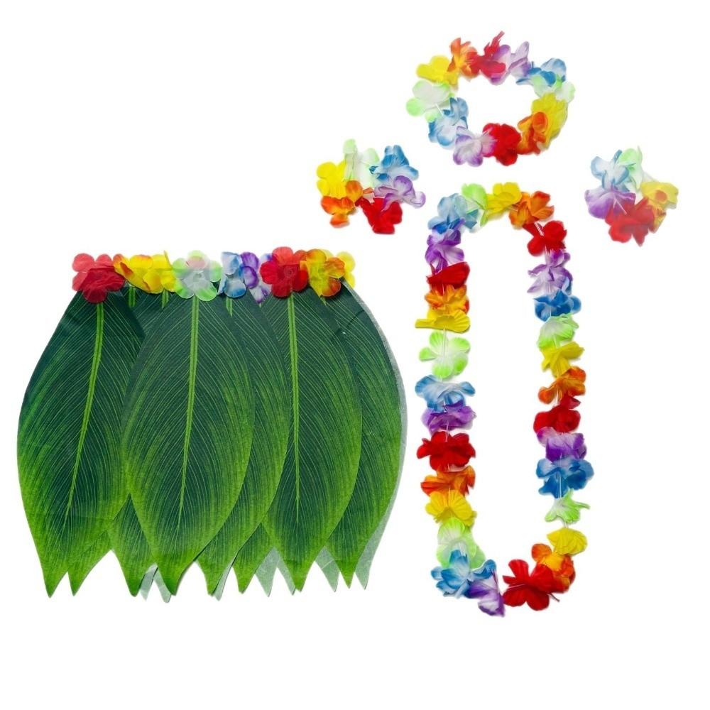 5Pcs Grass Skirt Complete Dance Outfit Simulation Leaf Unisex Beach Party Wear Luau Performances