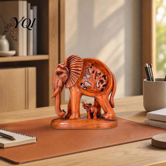 Tabletop Accents for Entryway Hollow Carved Mother and Baby Elephant Statue, Resin Figurine, Good Office Table Ornaments Luck Sculpture Home