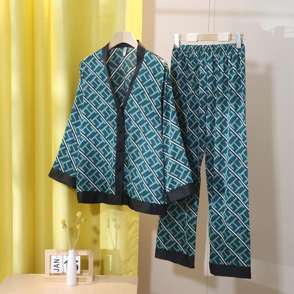 Женский пижамный комплект Ice Silk с V-образным вырезом - стиль весна/осень