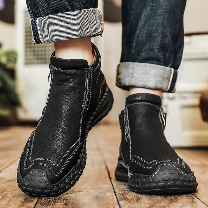 Classic Handmade Leather Boots for Men Fashion Outdoor Casual Ankle Boots Comfort Slip On Driving Shoes Men's Boots