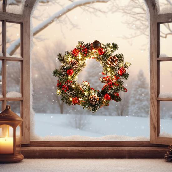 Рождественский венок Yousheng для входной двери, искусственный сосновый венок с ягодами/шишками/цветами для праздничного внутреннего/наружного настенного/оконного/верандного декора