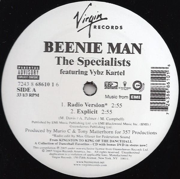 12-дюймовая пластинка BEENIE MAN, VYBZ KARTEL - Специалисты (Радиоверсия); Explic VIR686101 Virgin 2005 США Регги, Ска и Даб