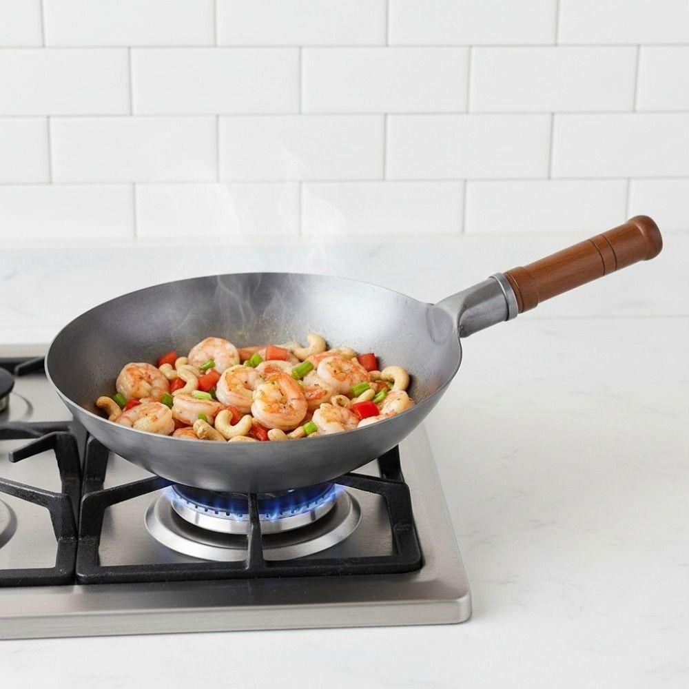 Universal Hand Hammered Iron Wok Round-bottomed Frying Pot Multifunctional Non-stick Pan Home