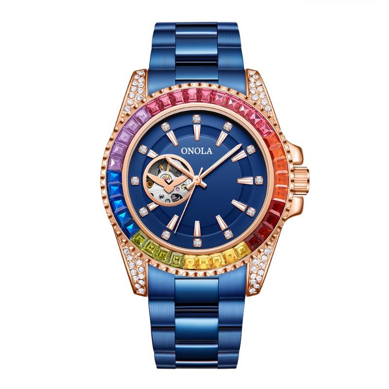 Top Brand New Rainbow Diamond Automatic Mechanical Watch Men's Solid Core Fine Steel Belt Waterproof Luminous Men's Wrist Watch