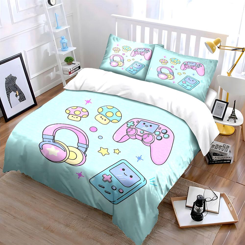 Kawaii Gaming Icons Design Bedding Duvet Cover Set (1*Duvet Cover 2*Pillowcases, without duvet insert)