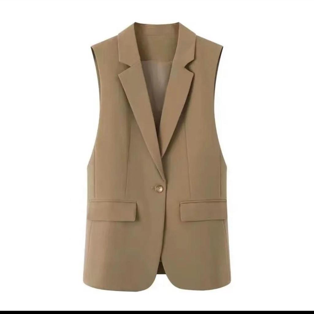Модный и элегантный костюмный жилет с разрезом по подолу, приталенное пальто