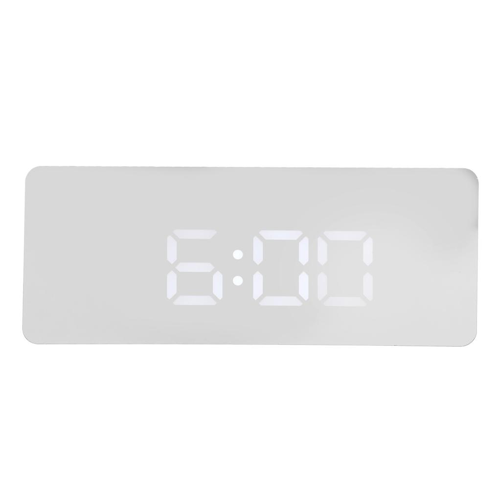 LED Mirror Digital Alarm Desk Clock Large Display 1224 Hour Format Snooze Mode Adjustable