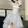 Белое элегантное вечернее мини-платье для женщин с открытыми плечами, французское винтажное пляжное платье, женское шифоновое корейское платье для выпускного, лето 2023