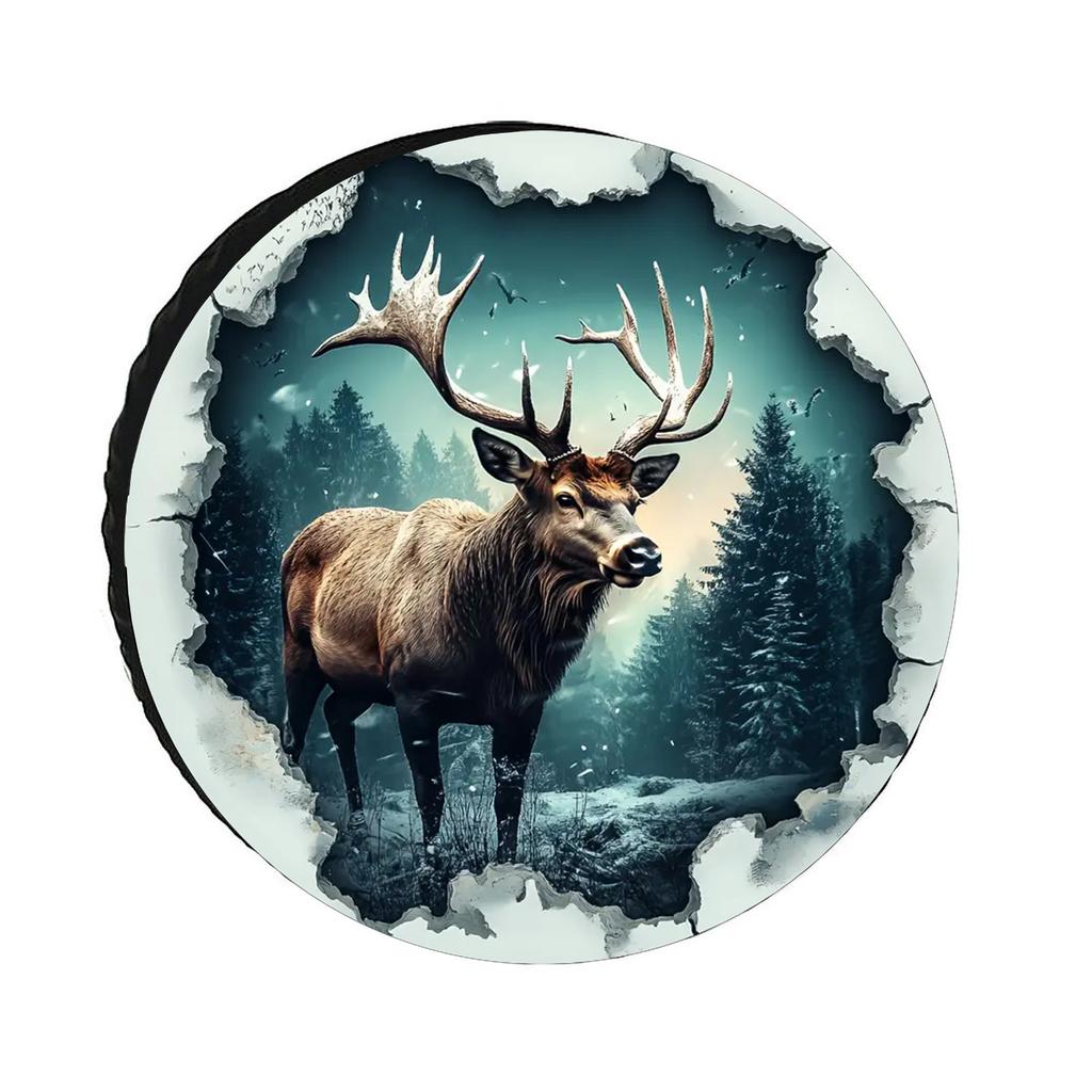 Night Forest Deer Tire Cover Durable Polyester Spare Wheel Protector for RV Trailer SUV Truck and Camper Universal Fit