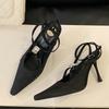 Модный дизайн Кристалл Бриллиант Узкий ремешок Женские туфли-лодочки Шелк Острый носок Черные Высокие каблуки Вечерние туфли для платья Zapatos Mujer