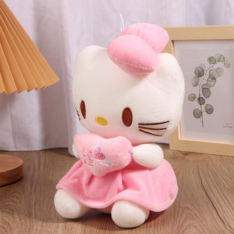 Sanrio Hello Kitty Плюшевая кукла Игрушка Сердечко Обнимающая Розовая Кошка Китти Мультяшное Животное Плюшевая Успокаивающая Игрушка Для Малыша Декор Кровать Подарок