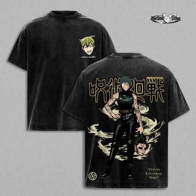 Футболка Зенин Маки Jujutsu Kaisen Уличная мода Аниме Винтажные стираные футболки Топы Мужская одежда Летняя хлопковая футболка