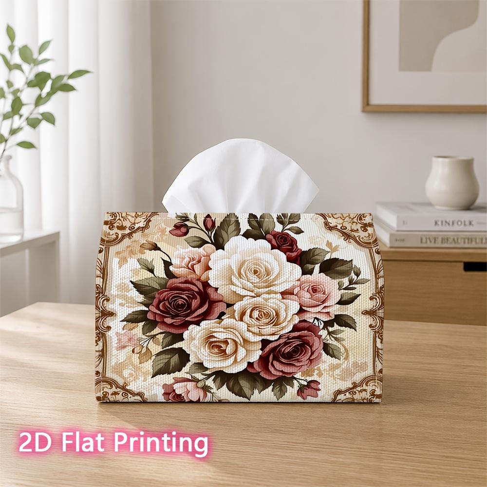1pc 2d Flat-printed 17.78x10.92x12.95cm Tissue Box Vintage Rose Bouquet Suitable for Tissues/roll Paper/napkins Cjh528s039, 2D Flat