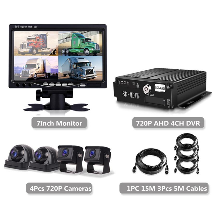 720P AHD 4CH DVR Video Recorder Box+7" HD Monitor+4Pcs Cameras For Truck Van Bus