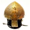 Medieval Norman Viking Brown Amour Iron and Brass Gjermundbu Chainmail Wearable Helmet with Wooden Stand