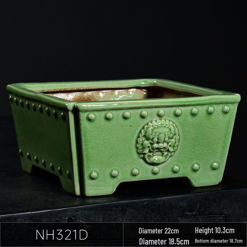 Керамический квадратный цветочный горшок для бонсай - Большой высокий угол, креативный китайский стиль для зеленых растений и орхидей