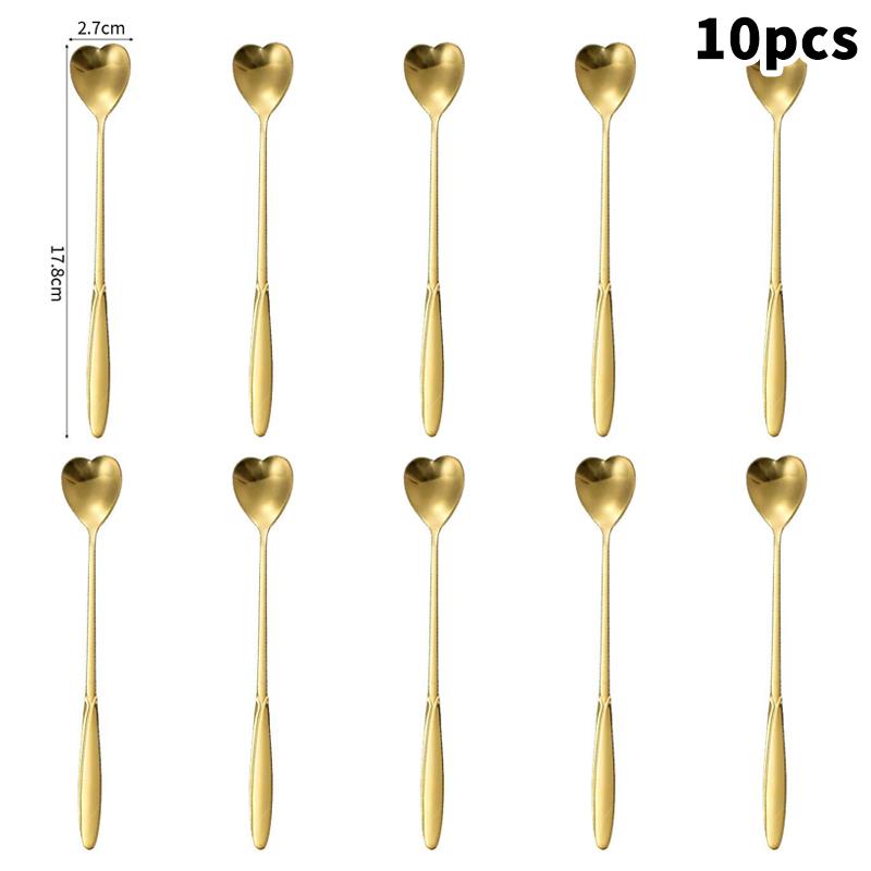 Romantic Heart Spoon Gift Set 10pcs Stainless Steel Stirrers for Coffee Bar Ideal Wedding Or Housewarming Present