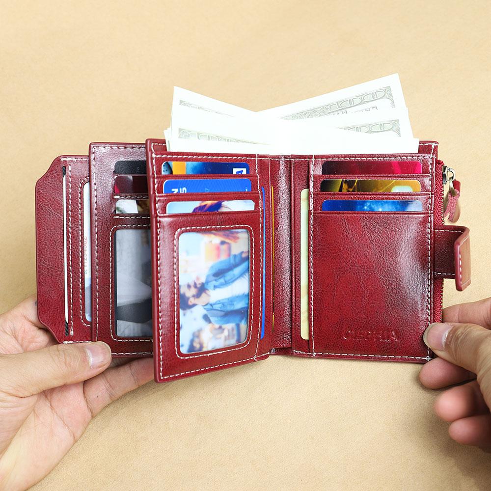 Винтажный женский кошелек из натуральной кожи с блокировкой RFID, короткий многофункциональный кошелек большой емкости на молнии, зажим для денег