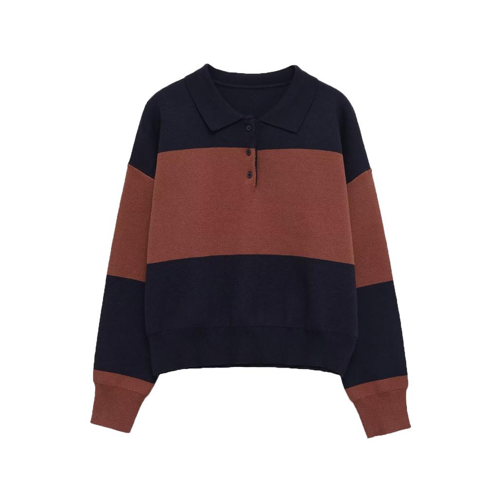 European and American style, new women's clothing, foreign style, long-sleeved striped POLO knitted sweater 5536216