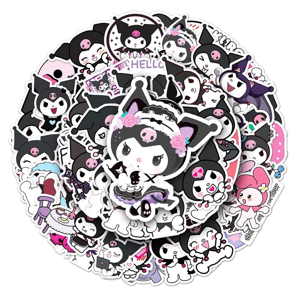 Наклейки Sanrio Kuromi в стиле граффити: 50 Мультяшных Дизайнов для Чемоданов, Ноутбуков, Автомобилей и Самокатов.